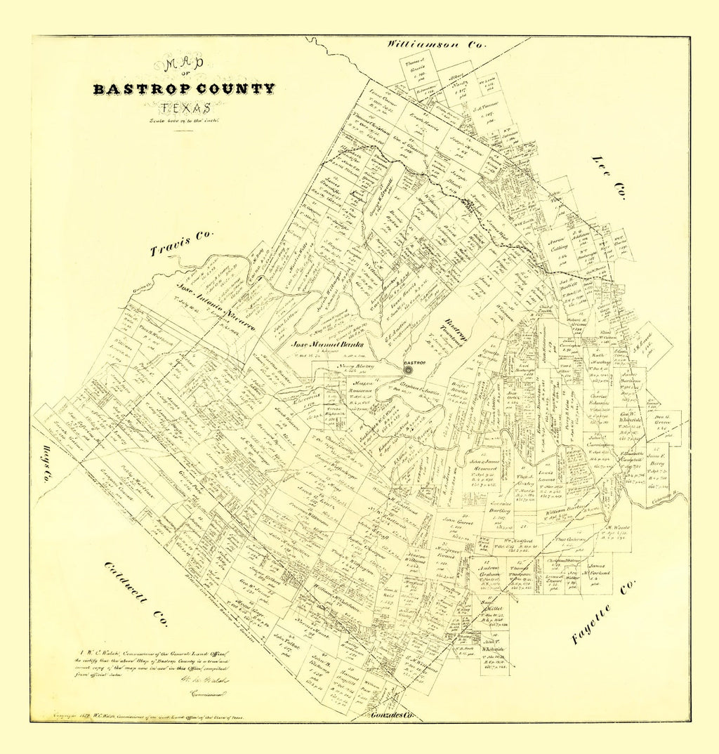 Vintage Map of Bastrop County, Texas 1879