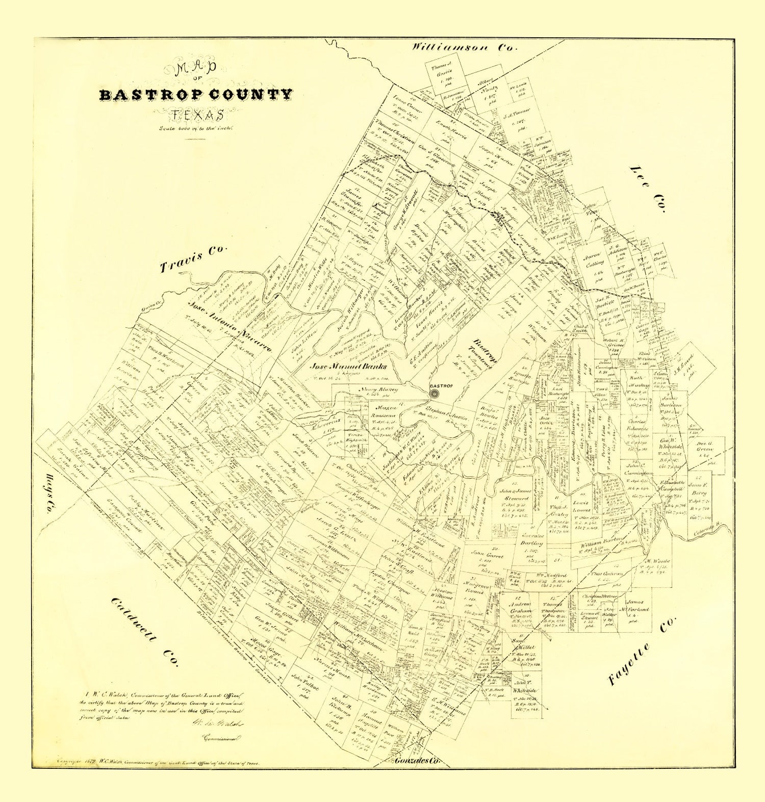 Vintage Map of Bastrop County, Texas 1879