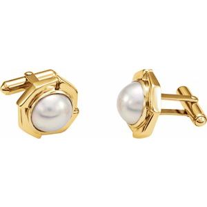 14K Yellow Gold Mabé Cultured Pearl Cuff Links