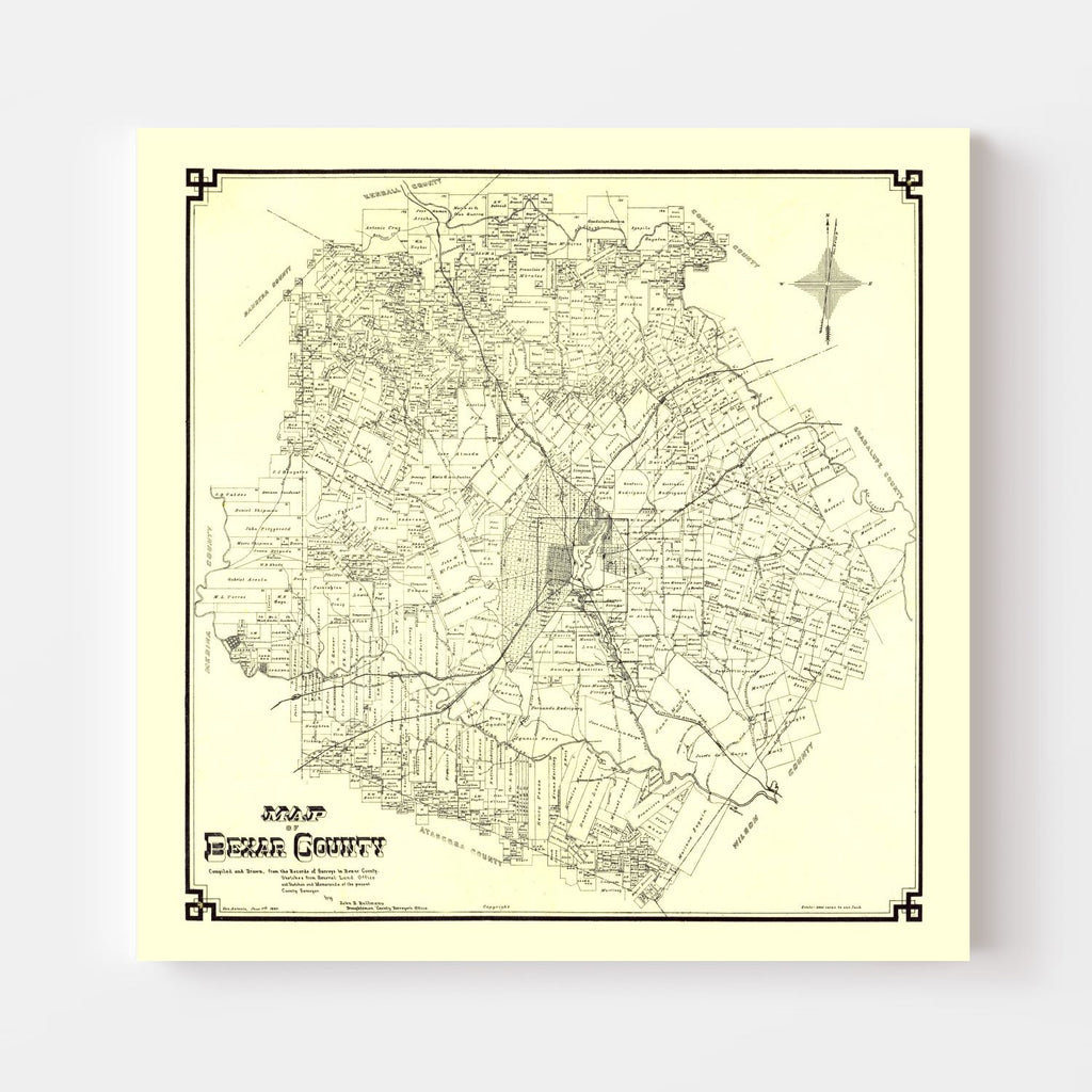 Vintage Map of Bexar County, Texas 1887