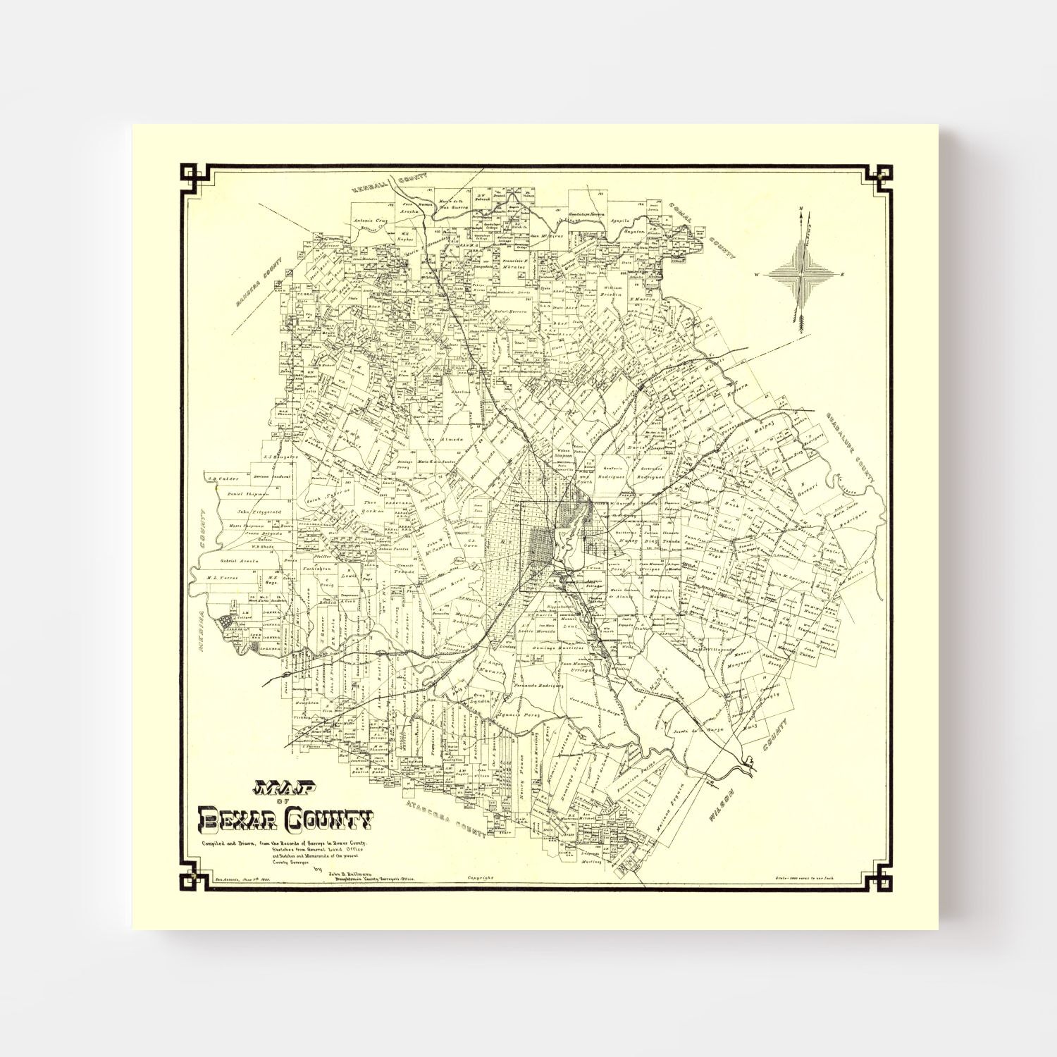 Vintage Map of Bexar County, Texas 1887