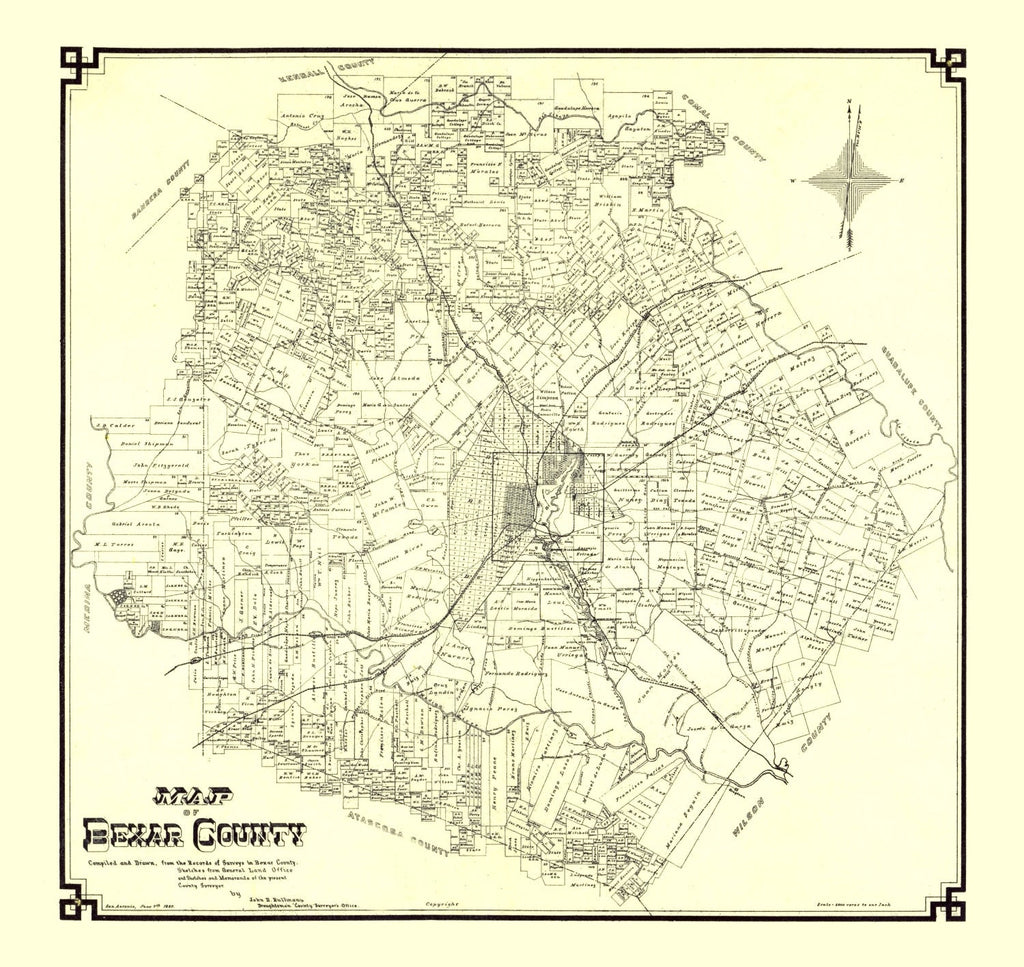 Vintage Map of Bexar County, Texas 1887