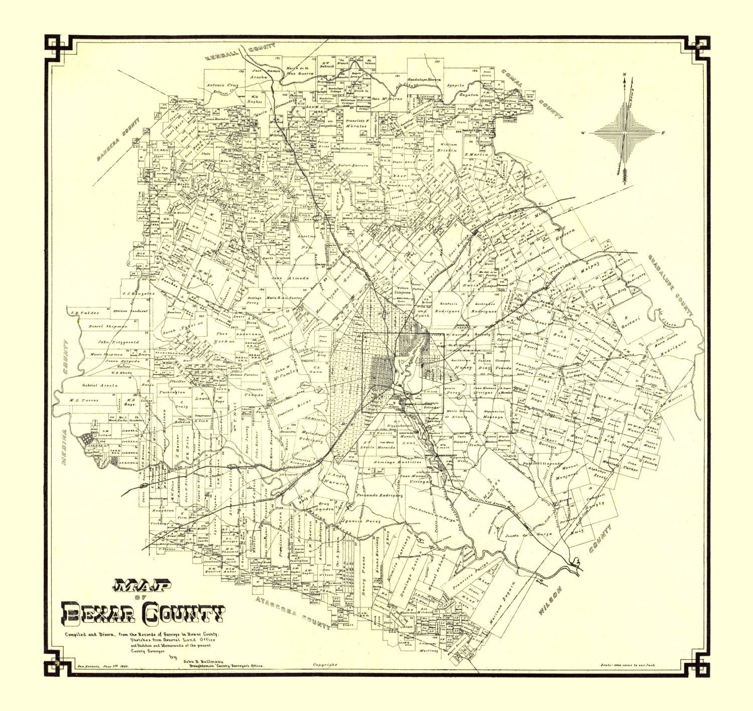 Vintage Map of Bexar County, Texas 1887