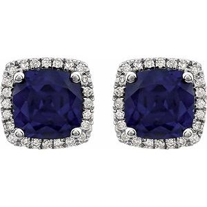 14K White Gold Lab-Grown Blue Sapphire & 1/8 CTW Natural Diamond Earrings – image 2