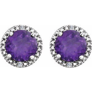 Sterling Silver Natural Amethyst & .01 CTW Natural Diamond Earrings – image 2
