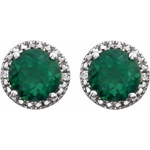 Sterling Silver Lab-Grown Emerald & .01 CTW Natural Diamond Earrings – image 2