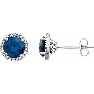 Round 4-Prong Halo-Style Birthstone Stud Earrings