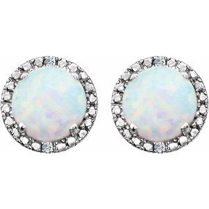 Sterling Silver Lab-Grown Opal & .01 CTW Natural Diamond Earrings – image 2