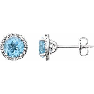 Round 4-Prong Halo-Style Birthstone Stud Earrings