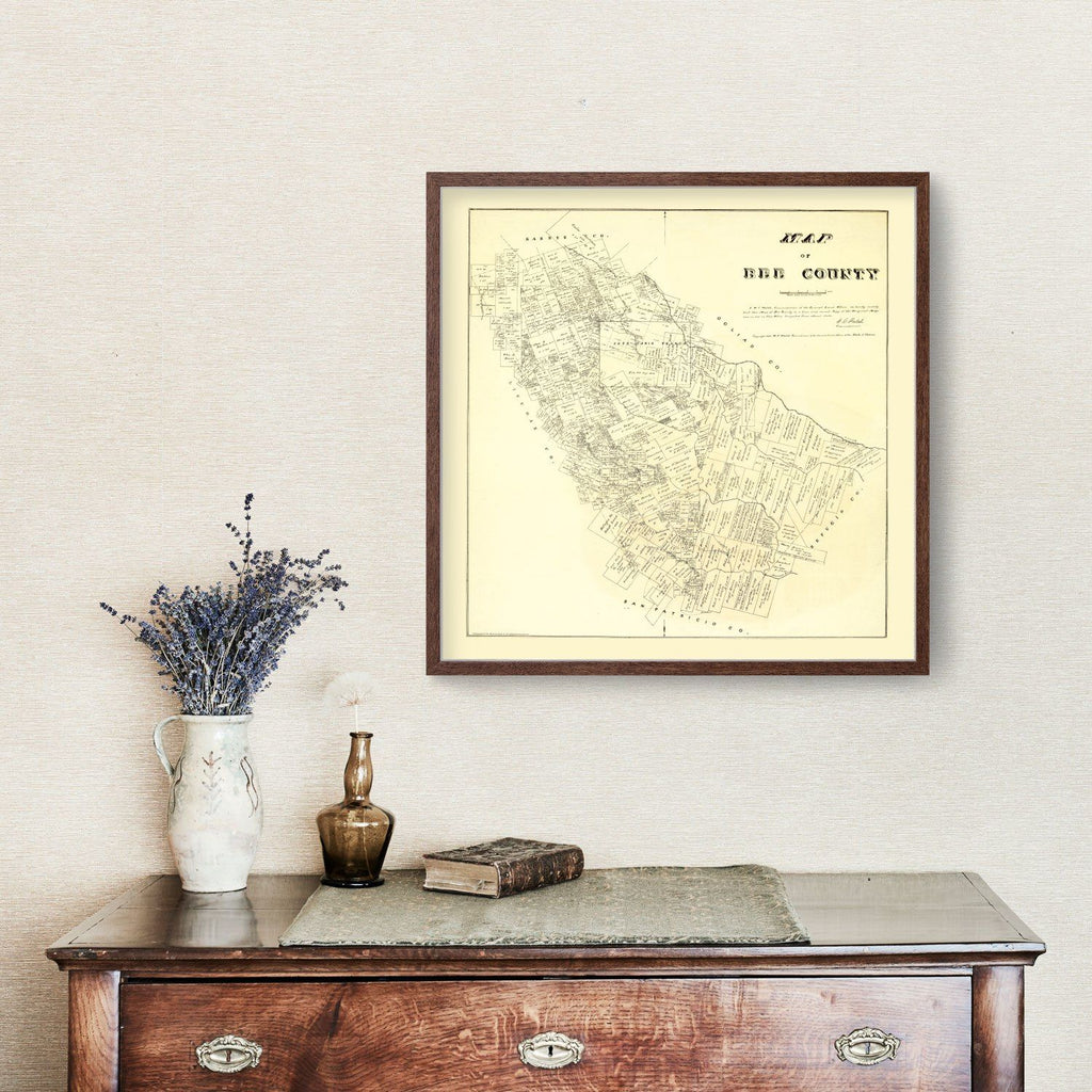 Vintage Map of Bee County, Texas 1879