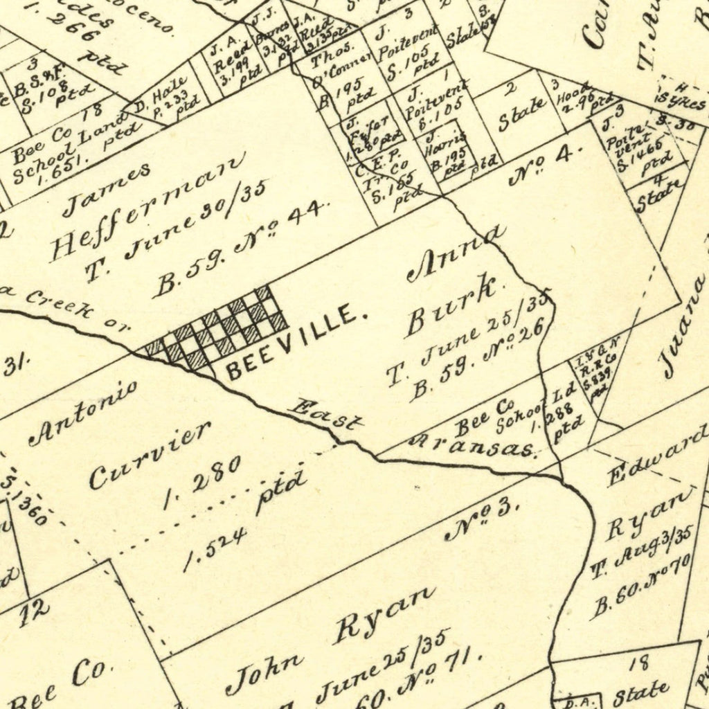 Vintage Map of Bee County, Texas 1879