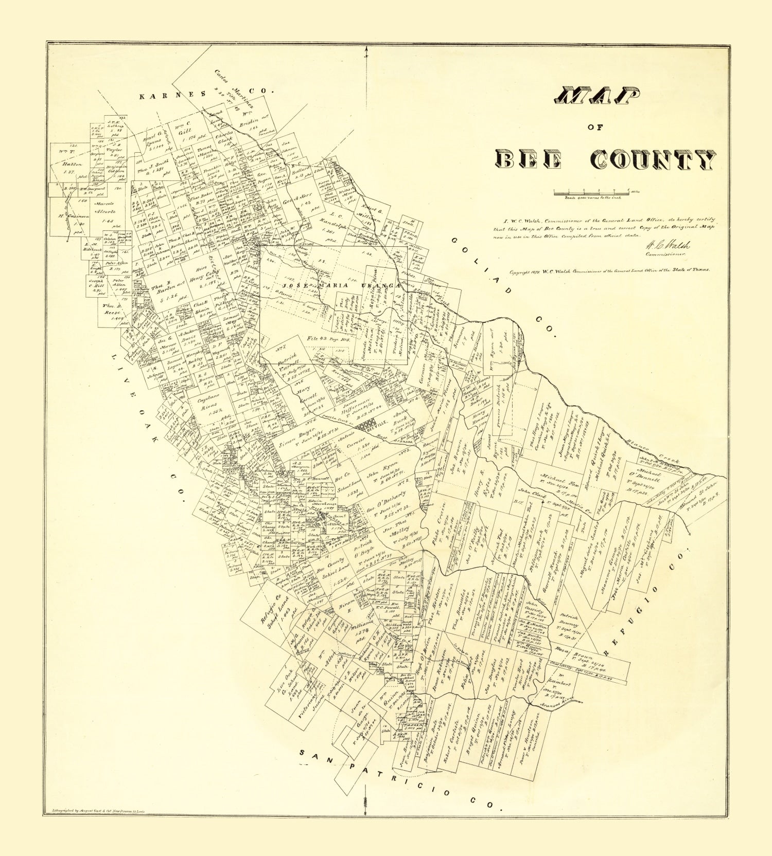 Vintage Map of Bee County, Texas 1879
