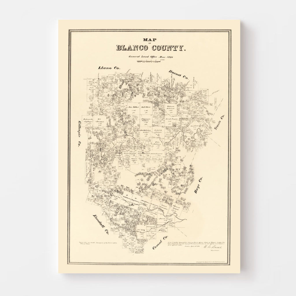 Vintage Map of Blanco County, Texas 1879
