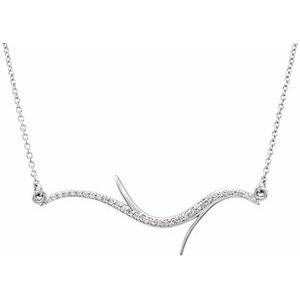 14K White Gold 1/8 CTW Natural Diamond Freeform Bar 18" Necklace