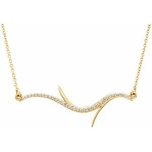 14K Yellow Gold 1/8 CTW Natural Diamond Freeform Bar 18" Necklace