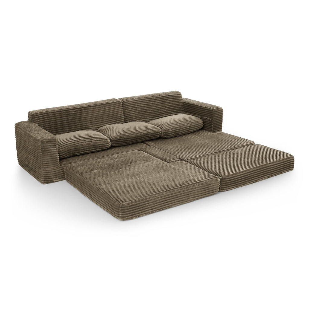 Left sofa seat,L shape Modular Sectional Sofa, Compressed Sectional Sofa Modern Minimalist Style Corduroy Couch,Unfold into a bed, Bedroom, Comfy Compressed Sofa Couch Space-Efficient Design-Brown