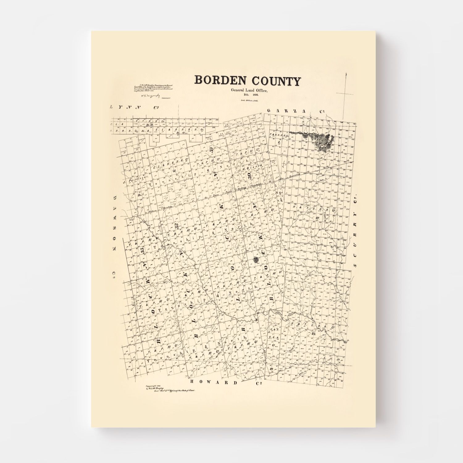 Vintage Map of Borden County, Texas 1892