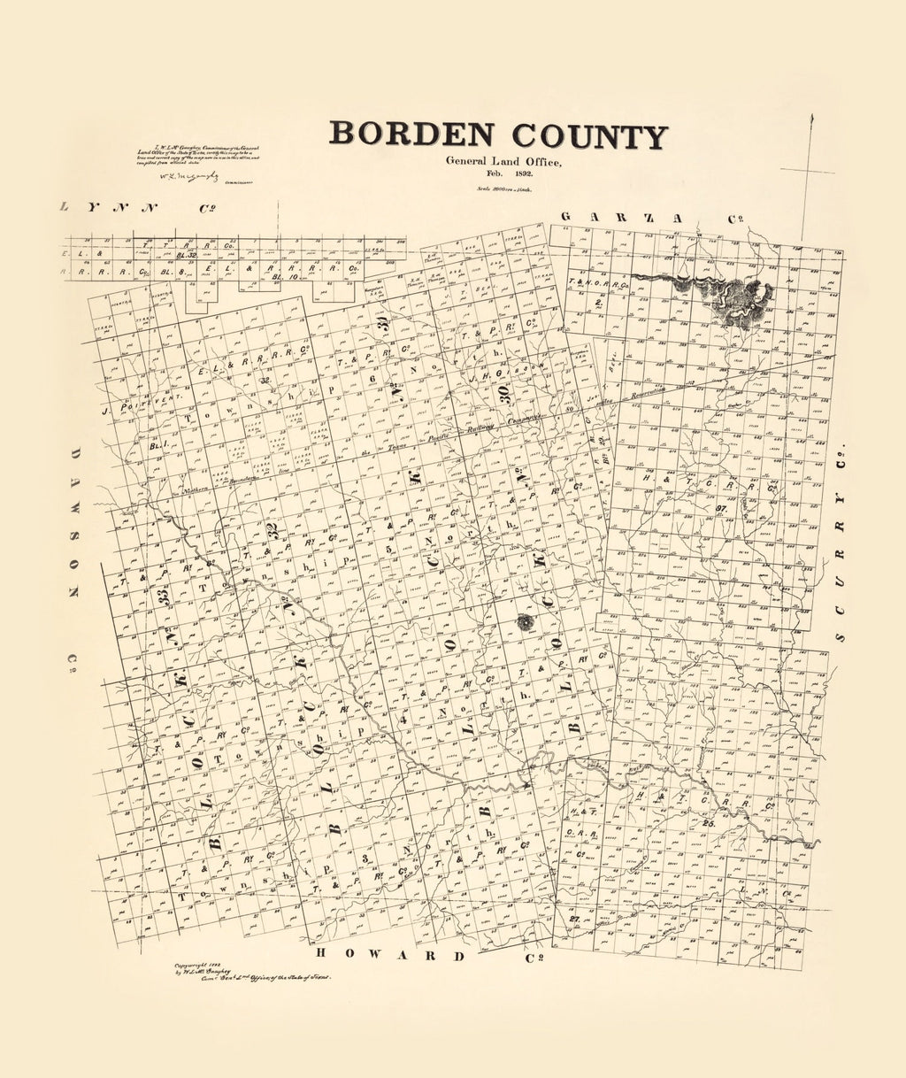 Vintage Map of Borden County, Texas 1892
