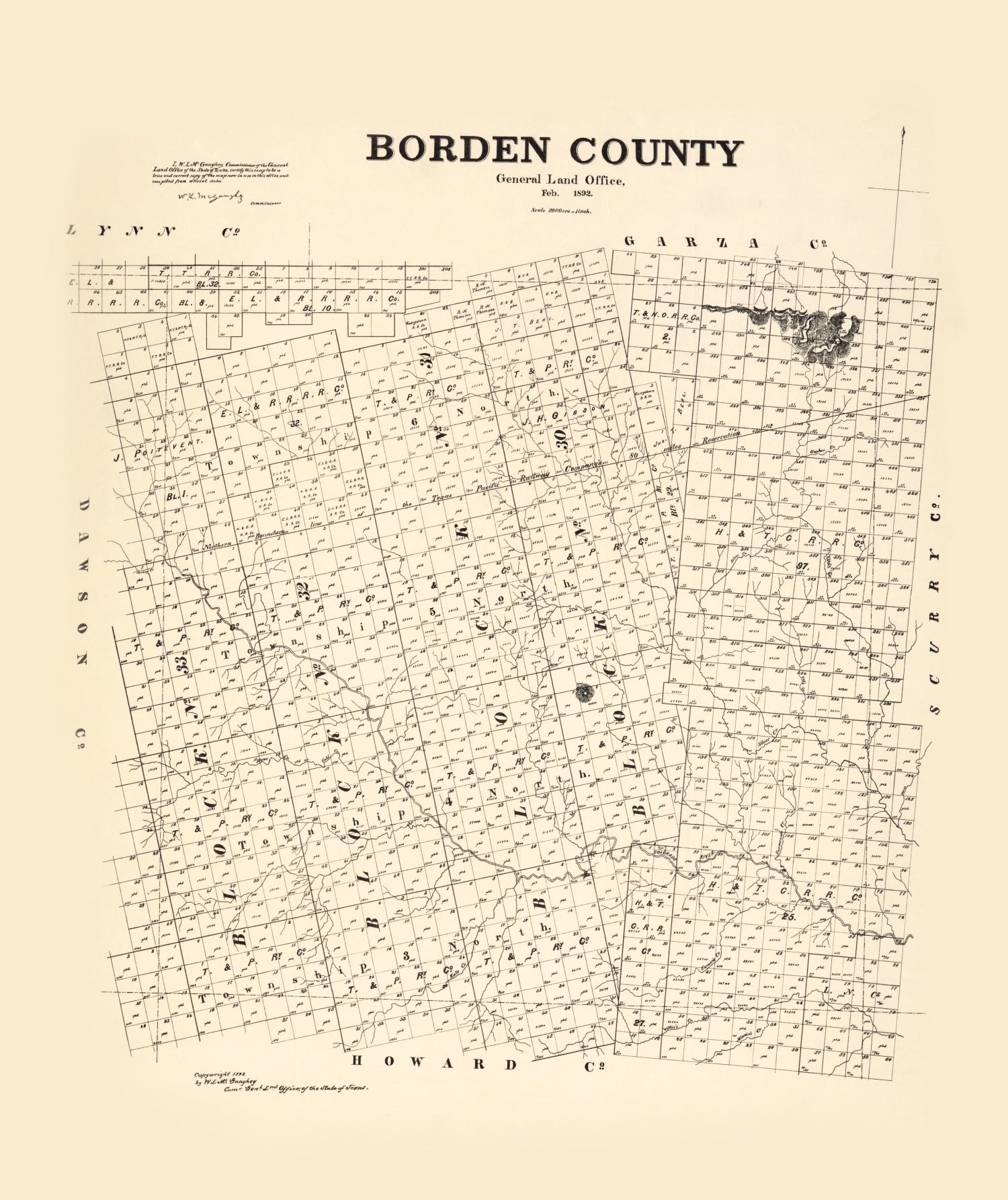 Vintage Map of Borden County, Texas 1892