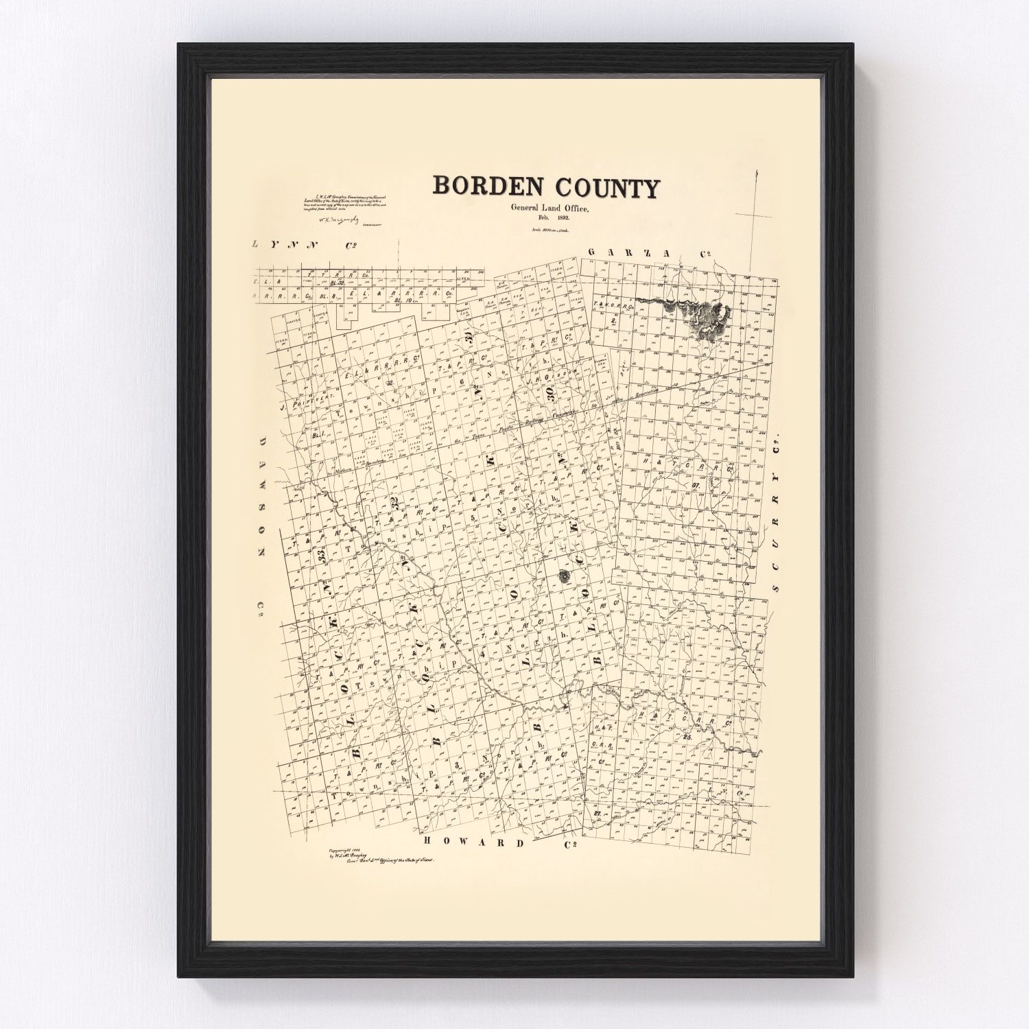 Vintage Map of Borden County, Texas 1892