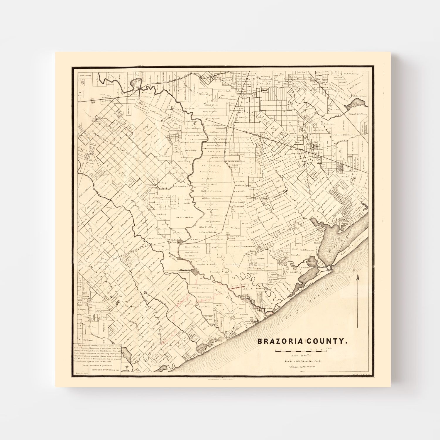 Vintage Map of Brazoria County, Texas 1877