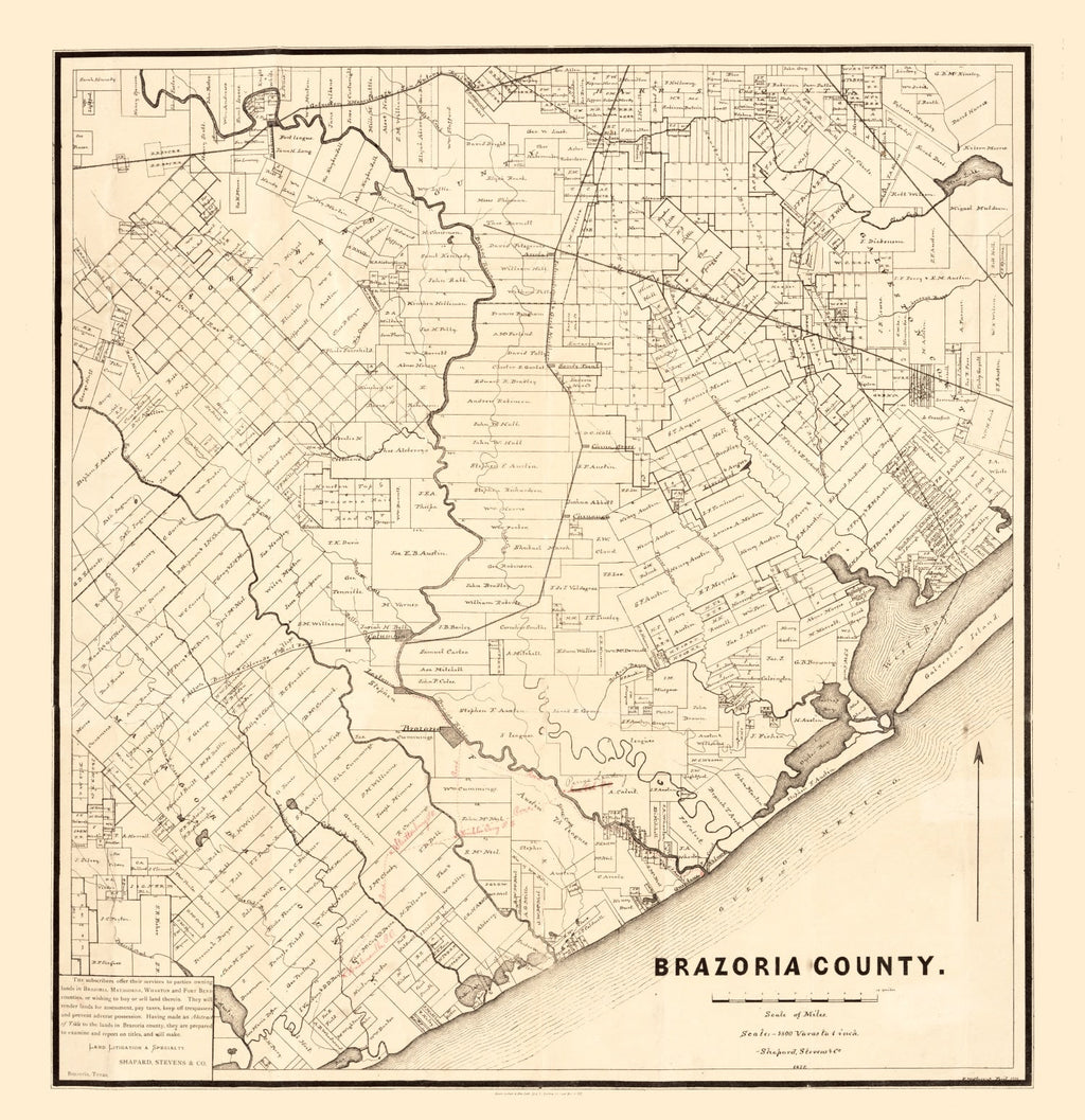 Vintage Map of Brazoria County, Texas 1877