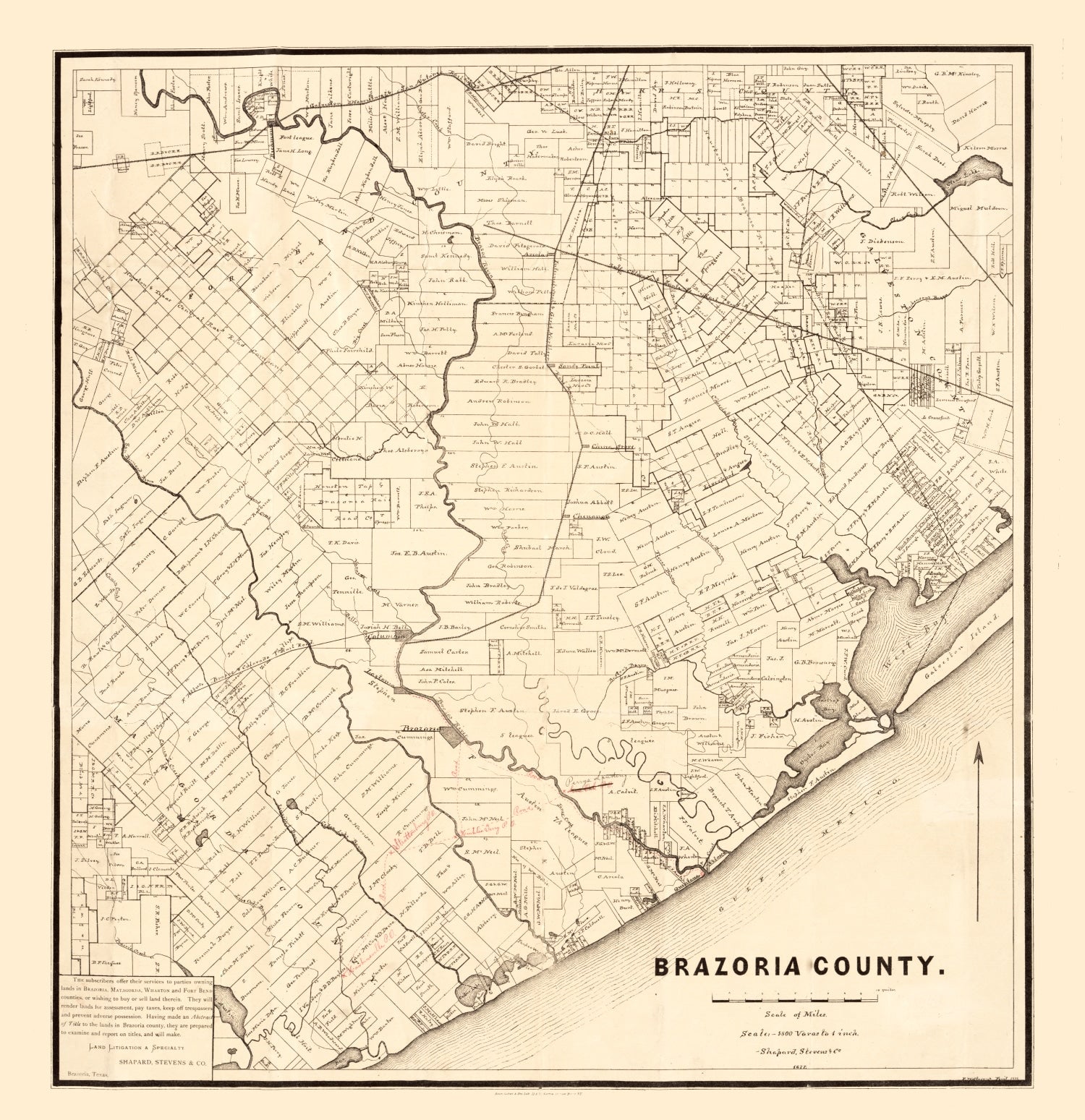 Vintage Map of Brazoria County, Texas 1877
