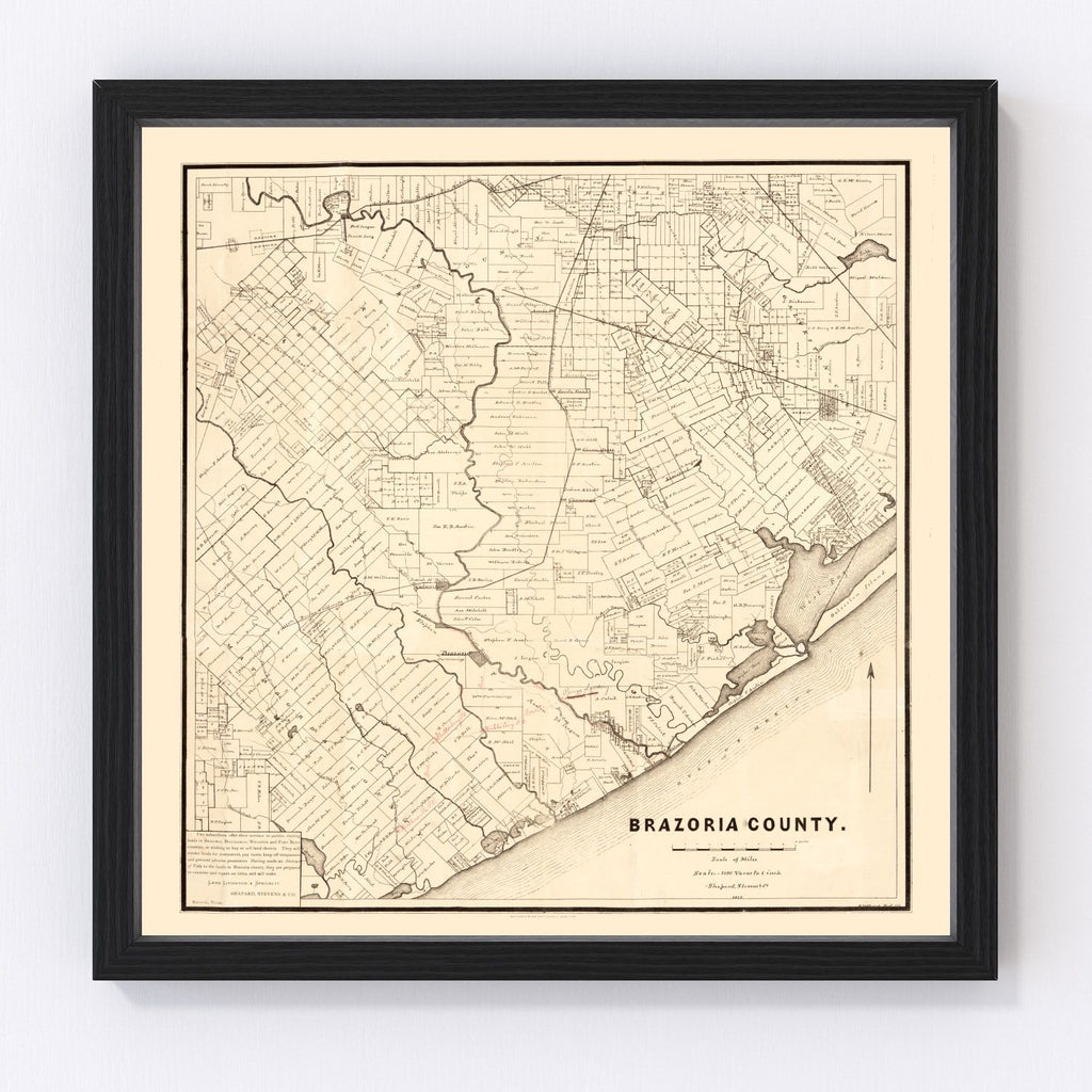 Vintage Map of Brazoria County, Texas 1877