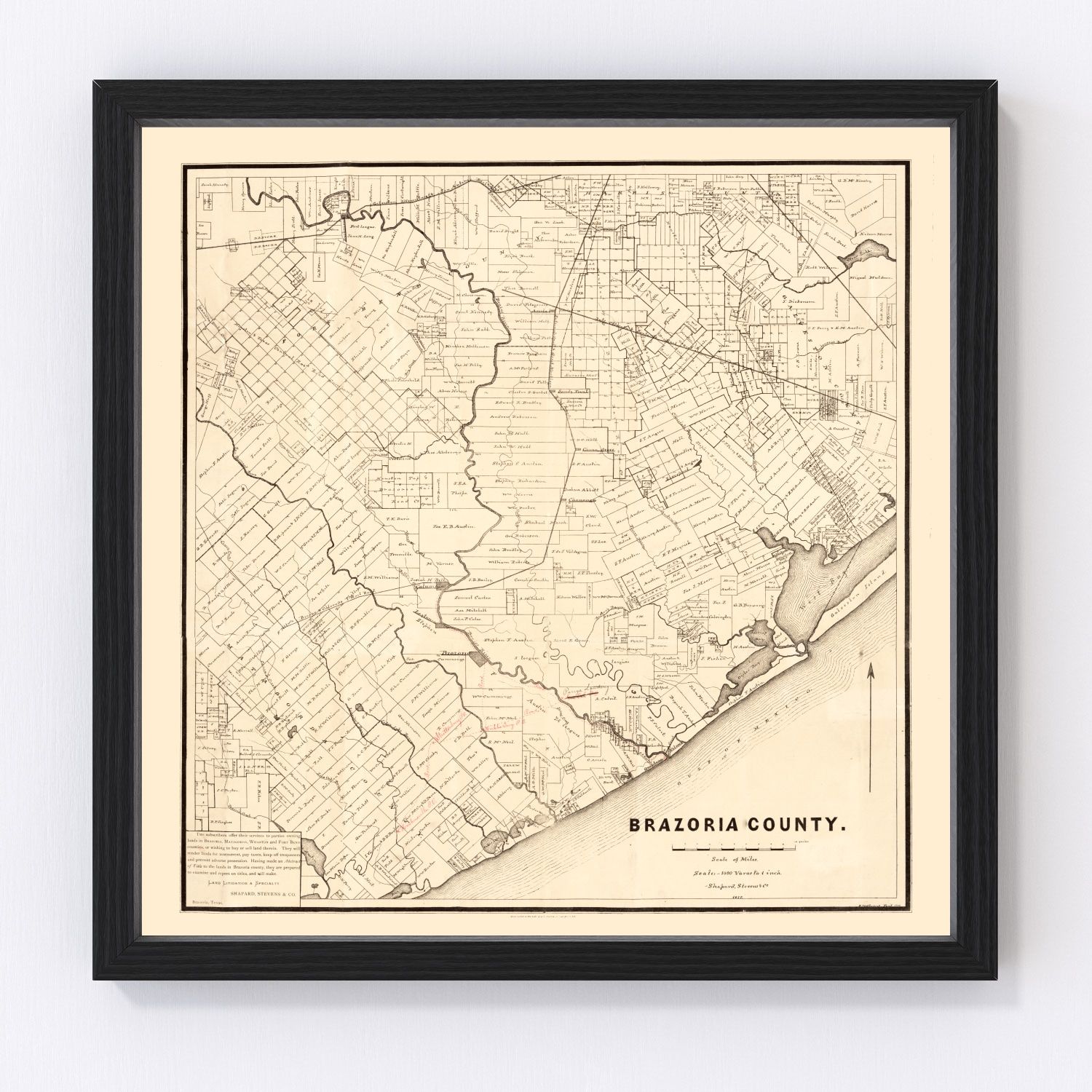 Vintage Map of Brazoria County, Texas 1877