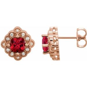 14K Rose Gold Lab-Grown Ruby & .08 CTW Natural Diamond Earrings