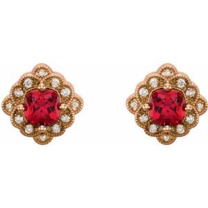 14K Rose Gold Lab-Grown Ruby & .08 CTW Natural Diamond Earrings – image 2