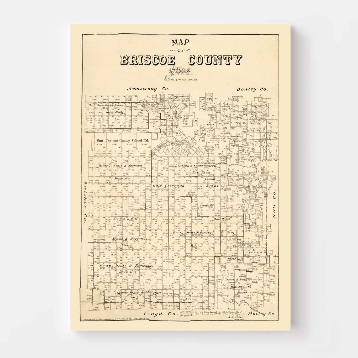 Vintage Map of Briscoe County, Texas 1897