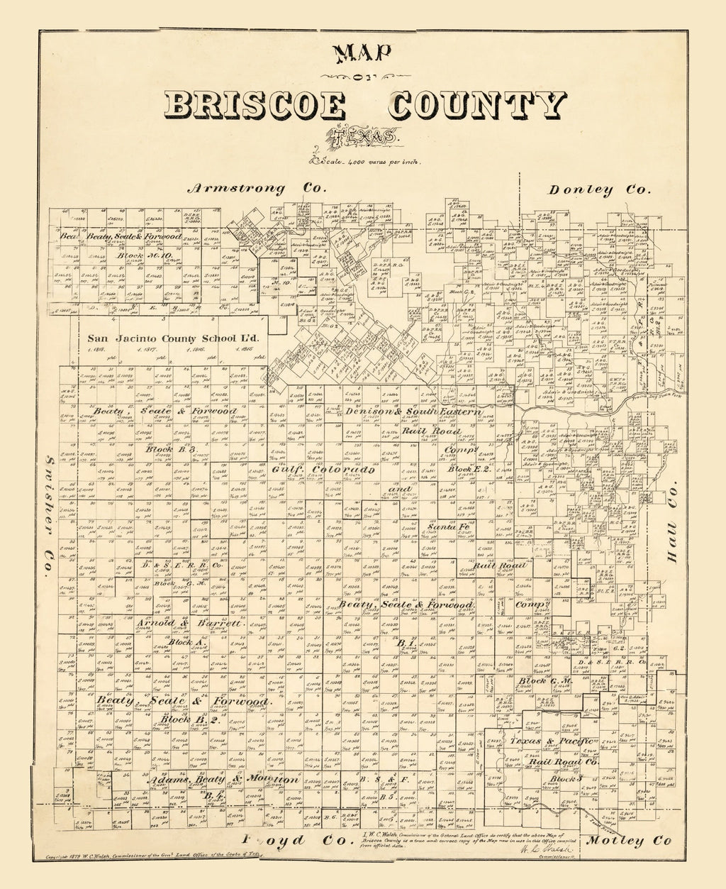 Vintage Map of Briscoe County, Texas 1897