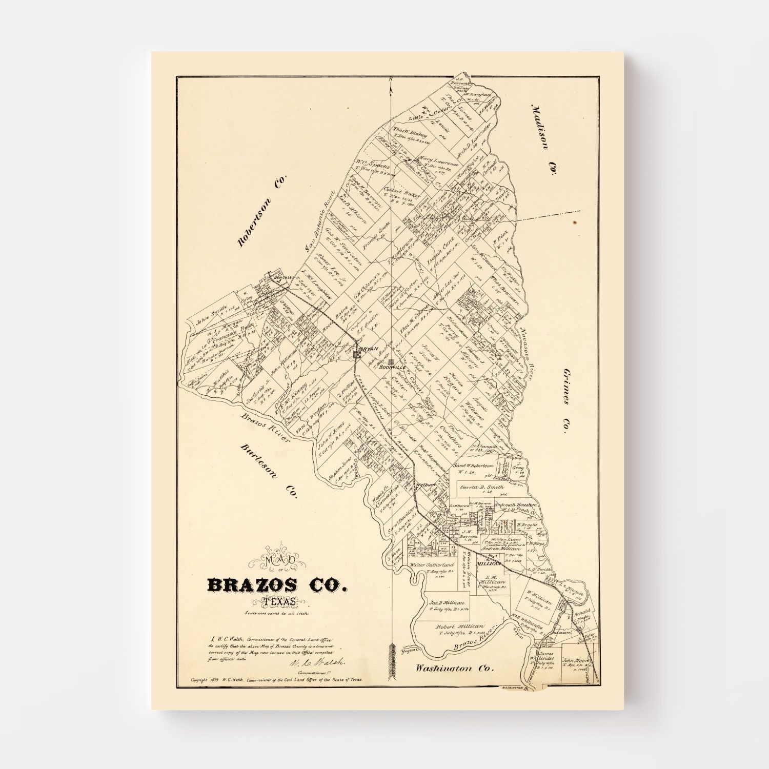 Vintage Map of Brazos County, Texas 1897