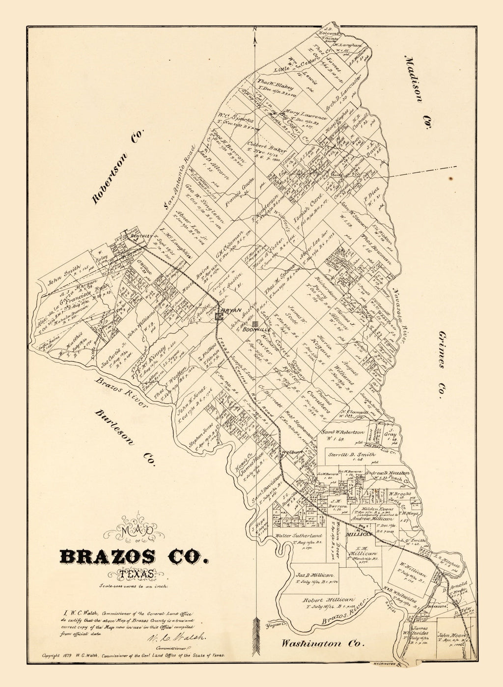 Vintage Map of Brazos County, Texas 1897