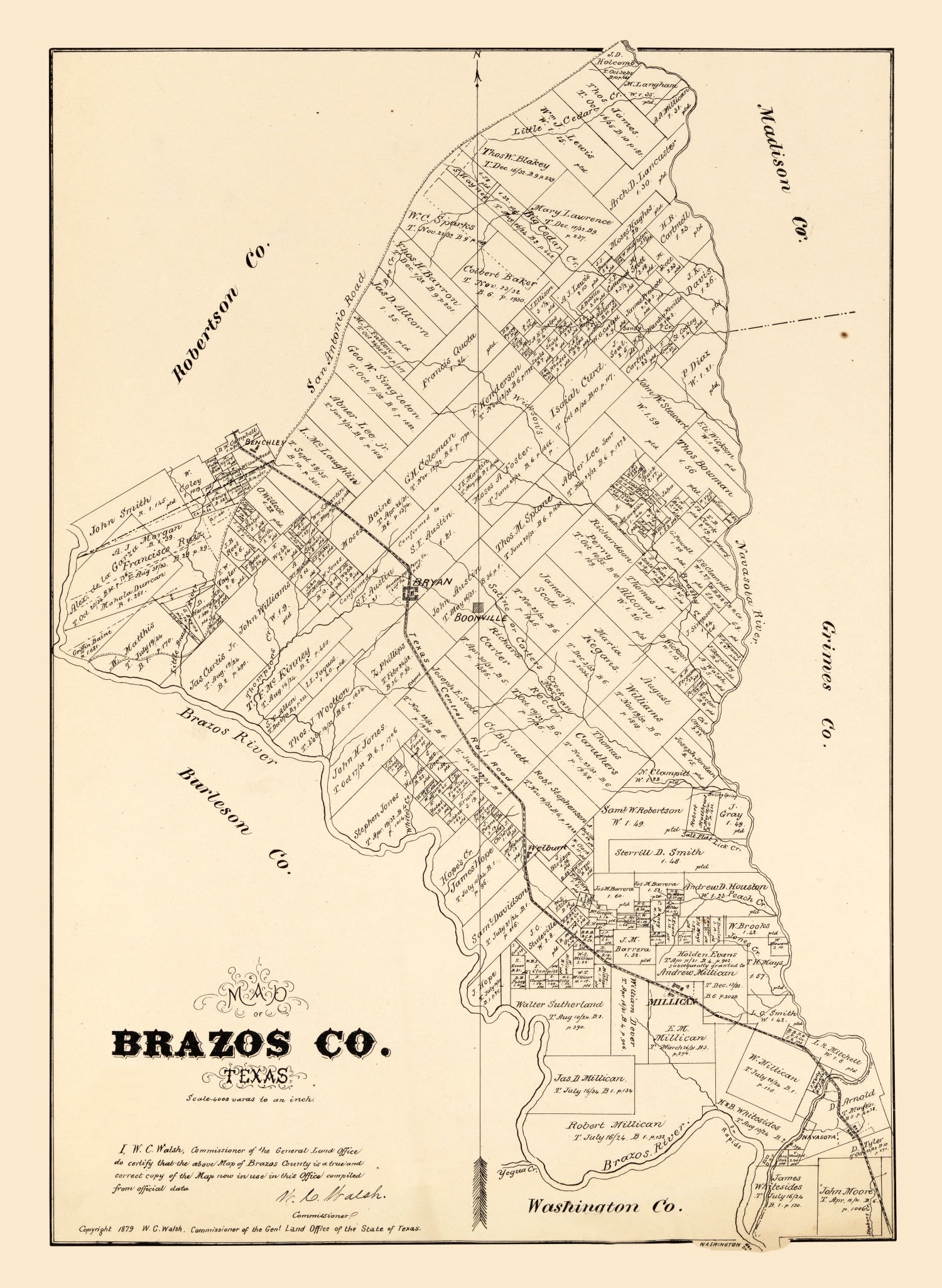 Vintage Map of Brazos County, Texas 1897
