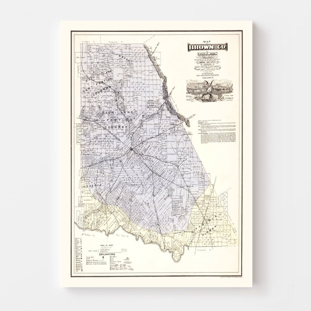 Vintage Map of Brown County, Texas 1876