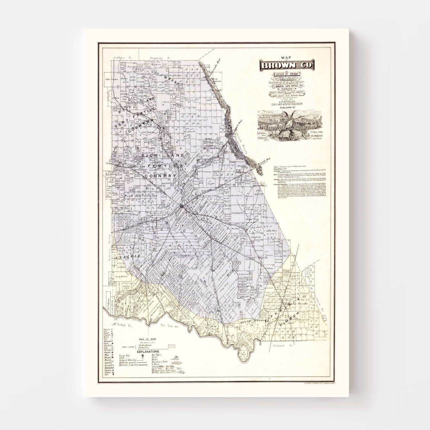 Vintage Map of Brown County, Texas 1876