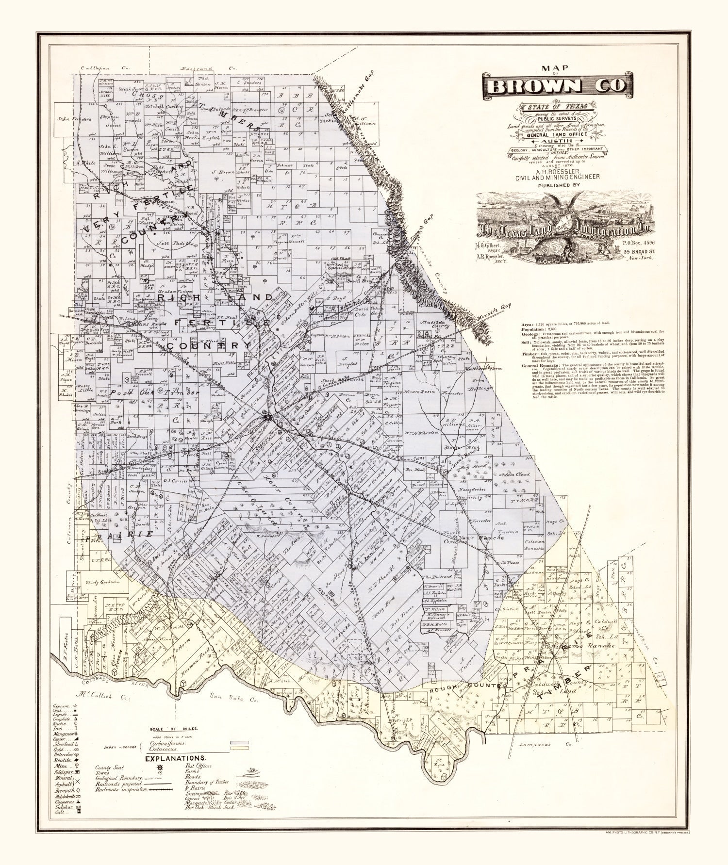 Vintage Map of Brown County, Texas 1876