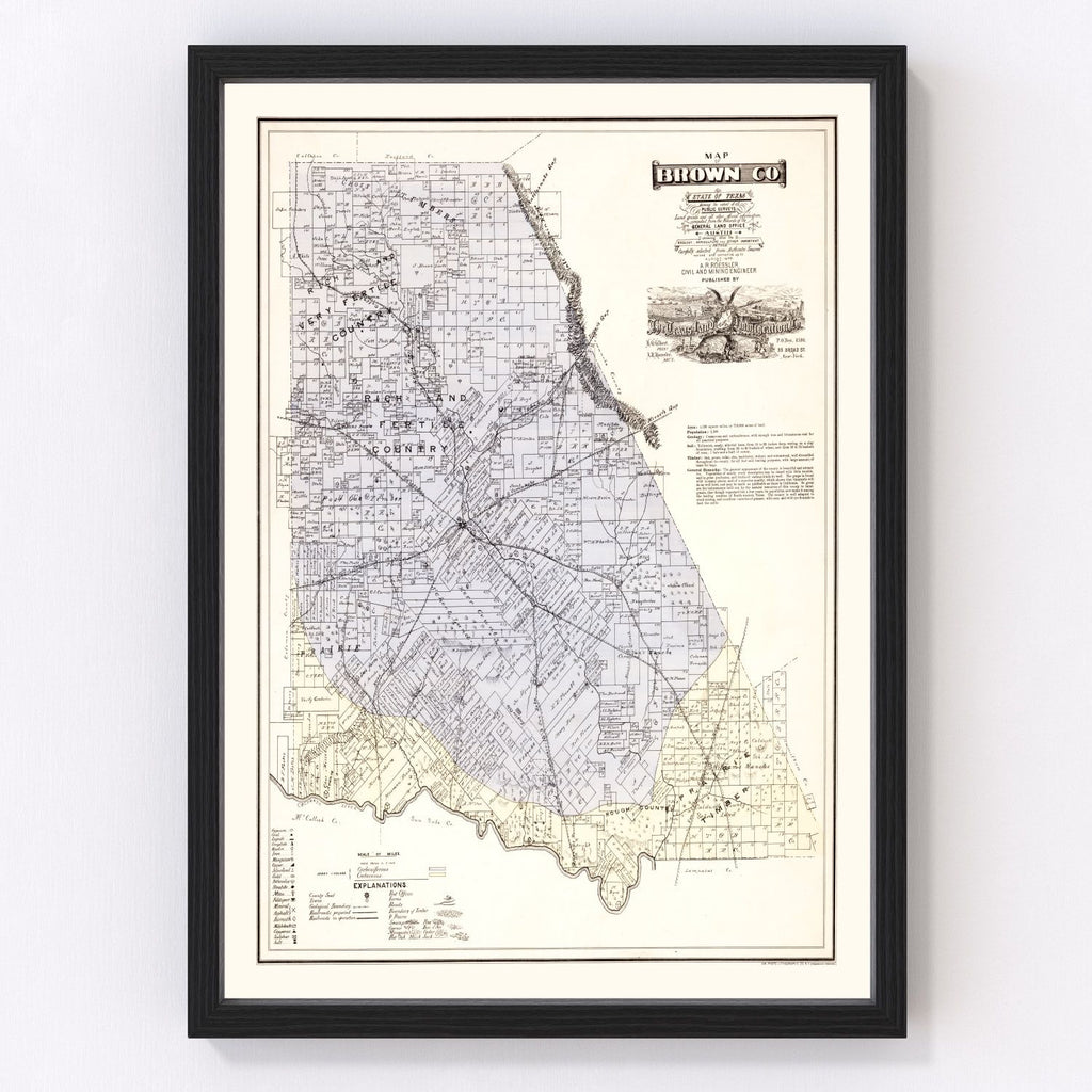 Vintage Map of Brown County, Texas 1876