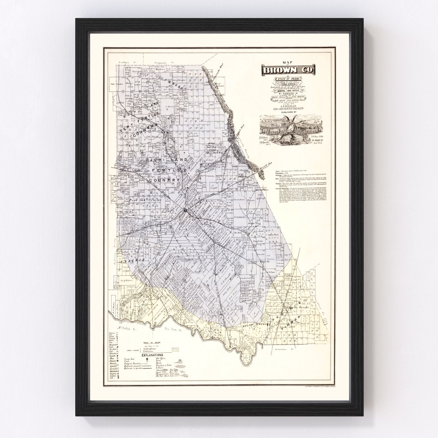 Vintage Map of Brown County, Texas 1876