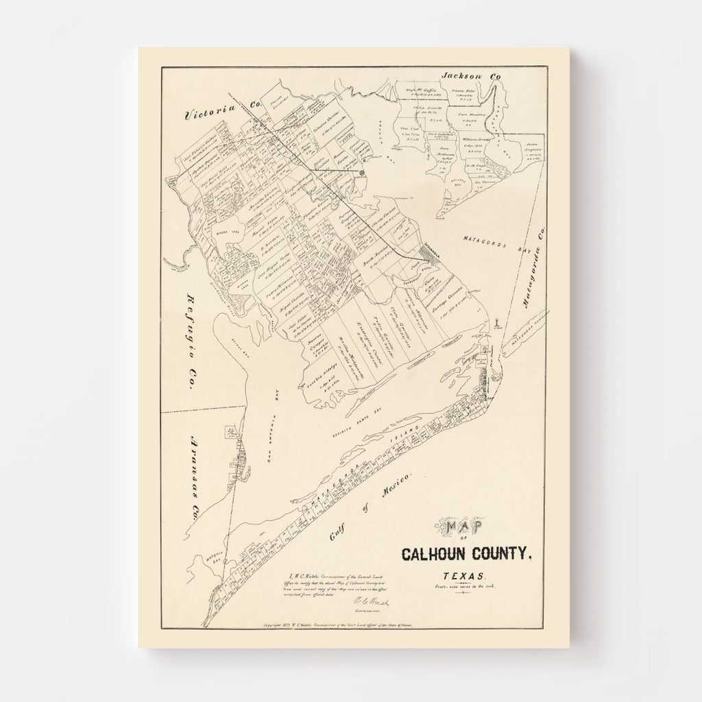 Vintage Map of Calhoun County, Texas 1879