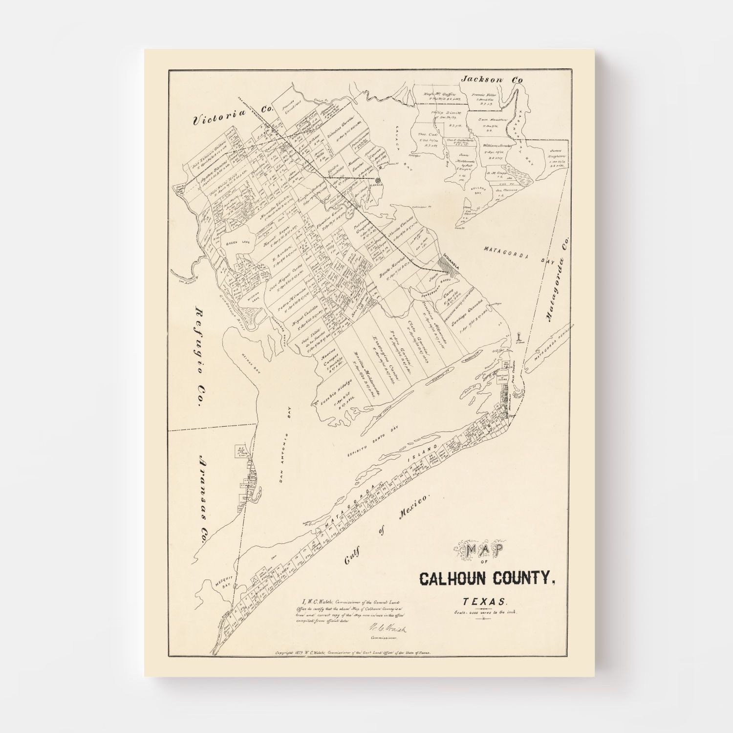 Vintage Map of Calhoun County, Texas 1879