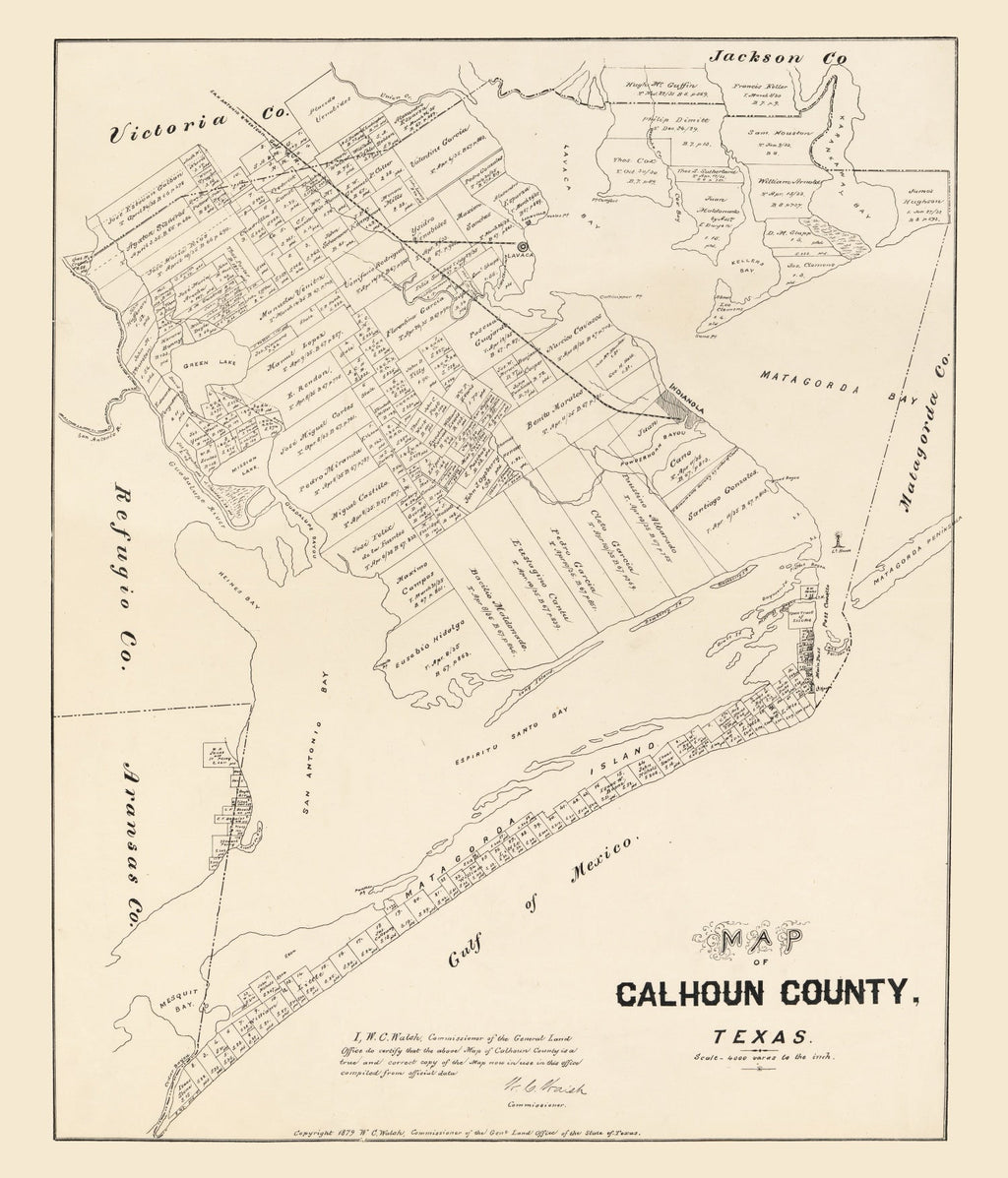 Vintage Map of Calhoun County, Texas 1879