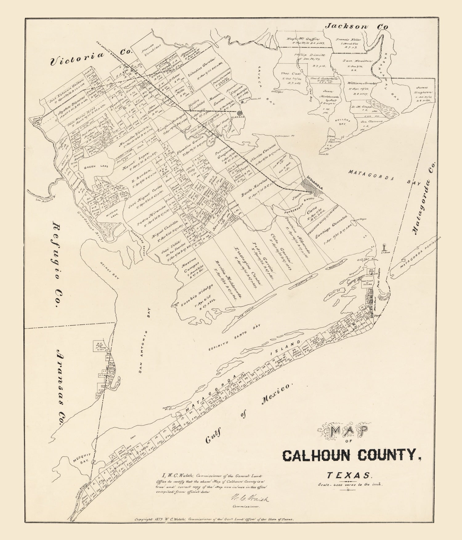 Vintage Map of Calhoun County, Texas 1879