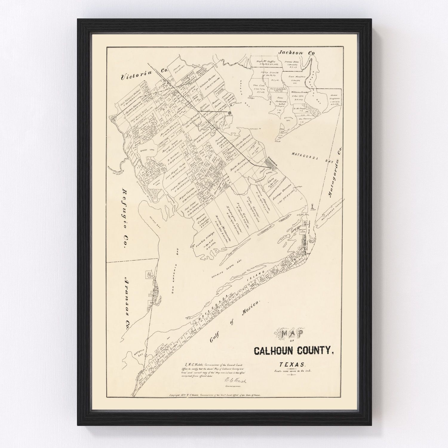 Vintage Map of Calhoun County, Texas 1879