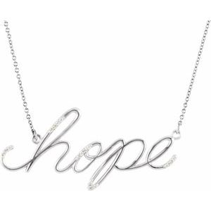 14K White Gold .08 CTW Natural Diamond "Hope" Phrase 16 1/2” Necklace