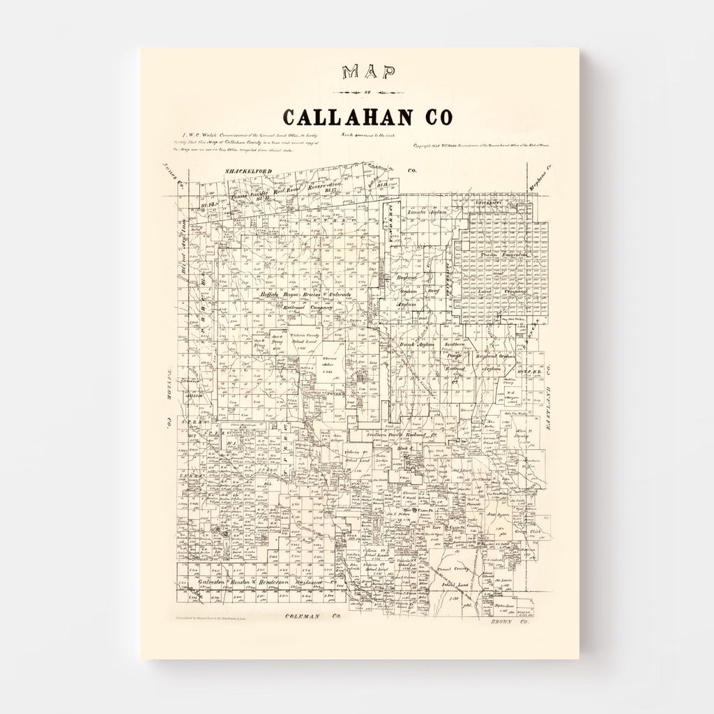 Vintage Map of Callahan County, Texas 1880