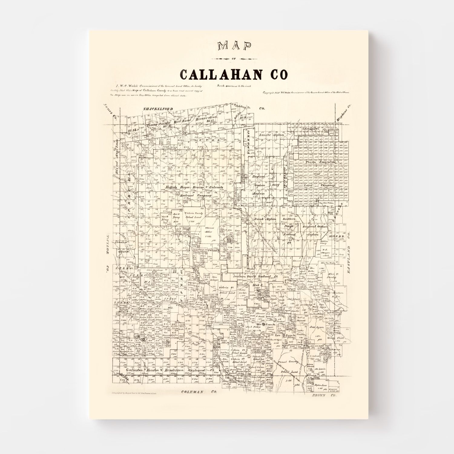 Vintage Map of Callahan County, Texas 1880