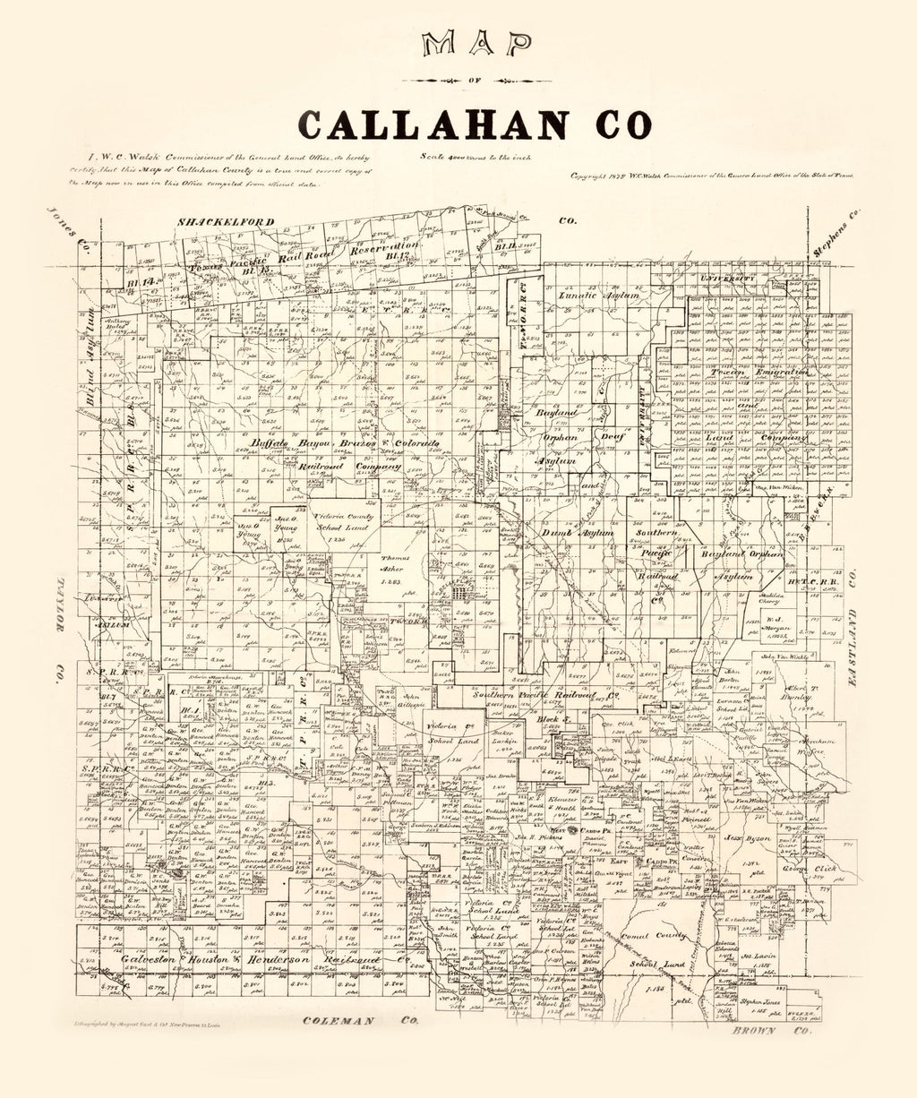 Vintage Map of Callahan County, Texas 1880
